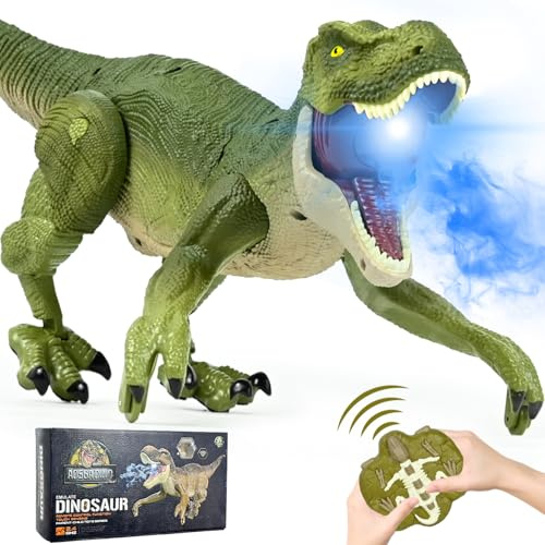 Ulikey Ferngesteuertes Dinosaurier Spielzeug für Kinder, 2.4 GHz Realistische T-Rex mit Spray, Licht, Gehen, Brüllen und Berührungsempfindlich, Elektronik Rc Robot Dino Geschenk für Jungen und Mädchen