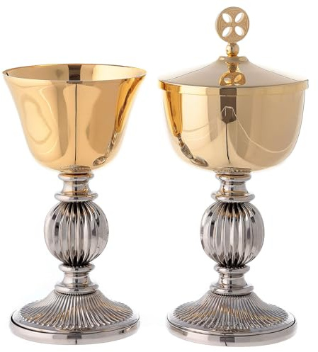 Holyart Cáliz y copón con Base Plateada con Rayas, CopónAltura píxide: 15.5 cm|Diámetro Copa Cáliz: 8 cm|Diámetro píxide: 8 cm|Altura cáliz: 15 cm