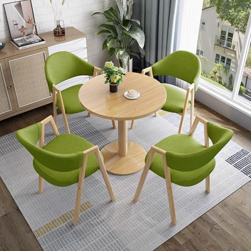 Modernes Büro-/Empfangsraum-Set für 4 Personen, runder Konferenztisch in Blau und Holzscheit, platzsparend, kleiner Küchen-Esstisch, schlichtes Design für Konferenzraum und Verhandlungen