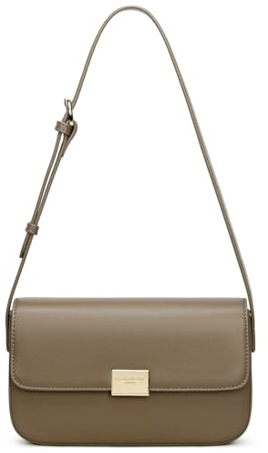 David Jones - Petit Sac Bandoulière Femme - Sac à Main Porté Epaule Simili Cuir PU Rigide - Pochette à Rabat - Sacoche Besace Ville Soirée Shopping Téléphone Mode Elégant Classique Chic - Marron Taupe