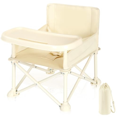 UBRAVOO Aufstocker-Sitz für Babys, Leichtgewicht und tragbarer Hochstuhl ab 6 Monaten, kompakt faltbarer Esstischstuhl für Camping, mit abnehmbarem Tablett für Innen- und Außenbereich (Milchig-Weiß)