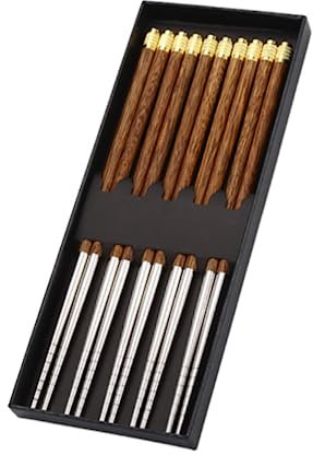 LSDLOUYAQNG Bacchette Cinesi Bacchette, 5 Paia di Bacchette Giapponesi riutilizzabili in Acciaio Inossidabile, Set di Bacchette Cinesi