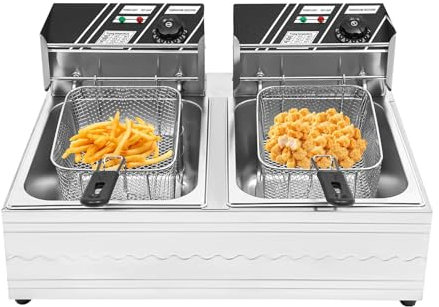 RjcdOPL Friggitrice elettrica a doppio serbatoio 6L, 2,5 kW+2,5 kW, temperatura regolabile da 60 a 200 ℃, protezione contro il surriscaldamento, ideale per ristoranti, snack