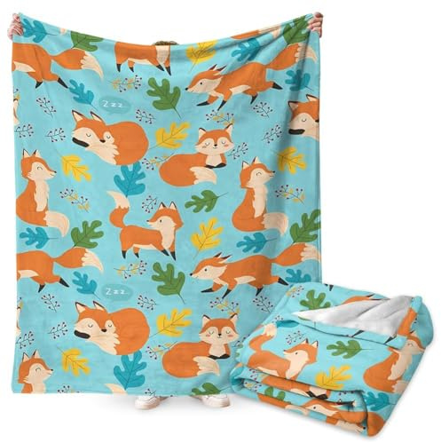 FYDZBSL Fox Manta de Dibujos Animados, Manta para Niños y Niñas Lindo Patrón de Fox Animales Franela de Felpa de Dibujos Animado Mantas Mullida de para Sofá Cama Sofá 100x150CM