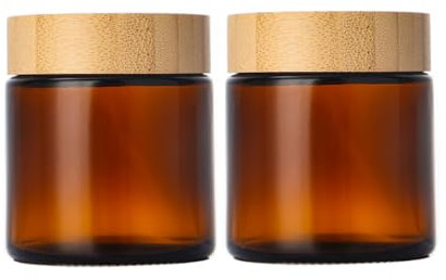 2PCS 100ml/3.4oz Amber Glass Cream Jars with Plastic Lid and Inner Liners Cosmetic Container Refillable Lotion Jar Pot for Makeup Face Mask Lip Balm