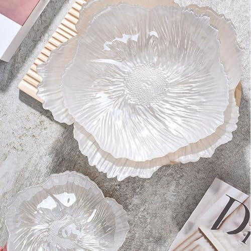 Crystal Glass Fruit Bowl Nordic Modern Pearlescent Flower Shape Large Decorative Snack Plate Household Use Color, Orange, 25.7x6.3cm