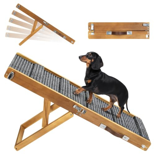 2026 Upgraded Dog Ramp for Couch, Foldable Small Dog Ramp for Sofa, 4 Adjustable Height from 13'' to 21, Portable Stable Pet Step with Non-Slip Pad, Pet Ramps Use for Couch Stairs, Walnut