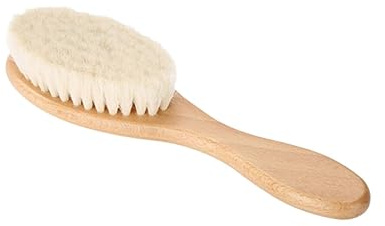 Gebogene Bartbürste mit Griff und Wolle für Herren | Beige, für Barbershop und Haushalt, zur Bartreinigung, Robuste Ausführung, Geeignet für Kinder