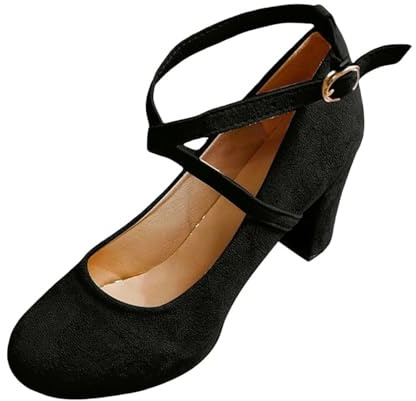 Suede Mary Jane Heels Women Ladies 6 Cm Block Mid High Heels Crisscross Ankle Strap Court Shoes Platform Mary Jane Comfort Pumps Formal Smart Office Heeled Strappy Sandals Gift Footwear