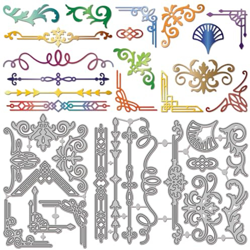 GLOBLELAND Dekoratives Kunst Eckmuster Fensterrahmen Stanzformen Für Die Kartenherstellung Spitzen Eck Stanzungen Rahmen Metall Stanzschablonen Für DIY Scrapbooking Randprägung Fotoalbum Basteldekor