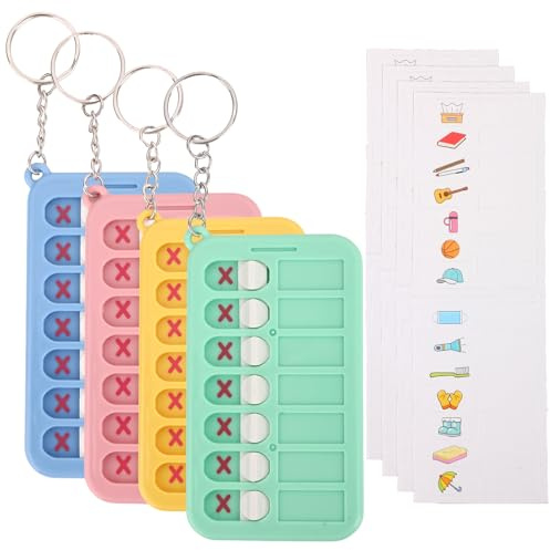 Lot de 4 Tableau Routine Enfant et To Do List - Planning Semainier Enfant Réutilisable avec 4 Cartes DIY - Tableau de Comportement pour Favoriser l'Autonomie avec porte-clés (Multicolore)