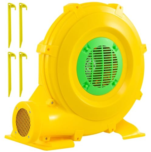 FANTASK Gebläsepumpe Ventilator für Hüpfburg, 750W Luftgebläse für aufblasbares Spielzeug, Gebläse mit Griff & Bodenanker, Gelb