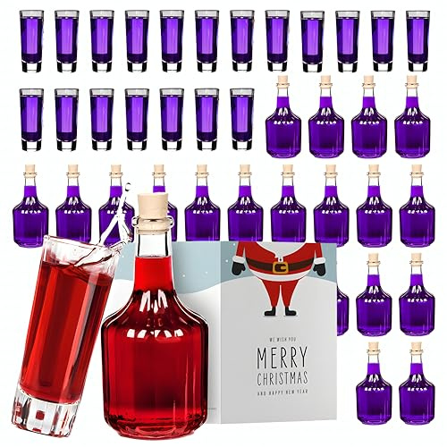 GIESSLE Geschenk-Pärchen: 20 Flaschen Typ Zaubertrank + 20 Likörgläser | Kleine Flaschen zum Befüllen - Likörflasche und leere Glasflasche für Likör und Öl