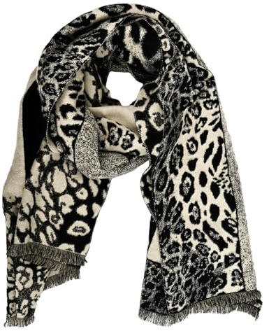 BLNC Schal mit Leopardenmuster, Damen-Schal/Stola 185x65 cm, Kaschmir, warm und bequem, Bekleidungsaccessoire, Geschenk für Frauen und Mädchen.