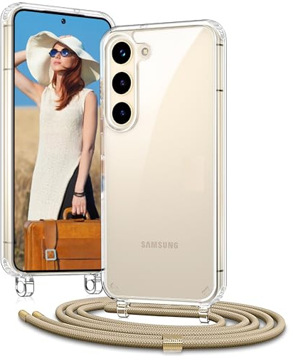 Vaykwo Handykette für Samsung Galaxy S26 5G Hülle mit Band, Golden | Necklace Handyhülle, Transparente Case zum Umhängen, Verstellbar und Abnehmbar