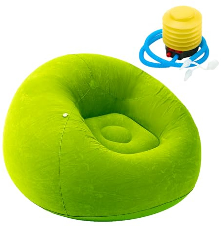 LN Cozy CORNE Portable Inflatable Sofa Chair, Compact Air Couch for Indoor & Outdoor Use, Comfortable Flocking Lounge Chair for Adults, Bedroom, Living Room, Camping (Green, 1pcs)