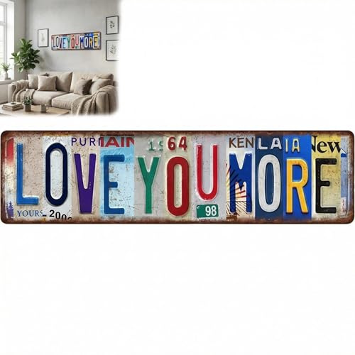 love you more sign,vintagelove you more sign vintage romantic metal home decor,metal more license plate,16 x 4 Inch Hangable Art Painting Wall Sign Decoration for Entryway & Hallway (1pcs)