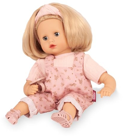 Götz 2620972 Muffin Millefleur Puppe 33 cm Babypuppe Blaue Schlafaugen | 7-tlg, blonde Haare, Weichkörper, für Kinder ab 3 Jahren, frisierbar, waschbares Haar, mit Schnuller, Haarband und Sandalen