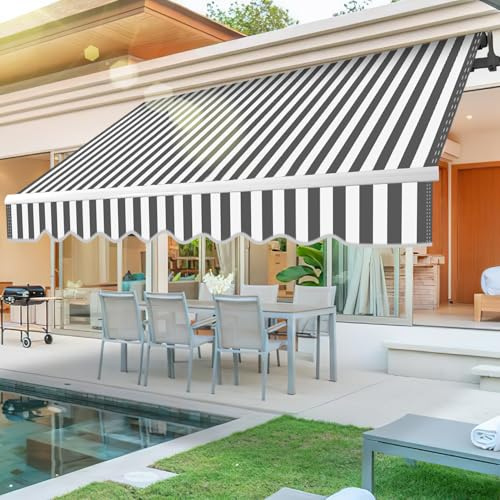 Eikuavons Gelenkarmmarkise, 250x200cm Manuelle Markise mit Handkurbel, Sonnenmarkise Winkel Einstellung bis 30 Grad, Sonnenschutz Wasserschutz inkl. Wandhalterung,Weiß Grau
