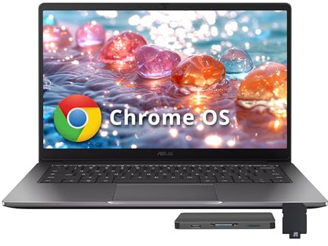ASUS Chromebook Plus CX 14 FHD Touchscreen Laptop, Intel Core 3 N355, 8GB LPDDR5, 416GB Storage (256GB SSD+160GB Docking Station Set), Intel UHD Graphics, Webcam, WiFi 6, Chrome OS, Misty Grey