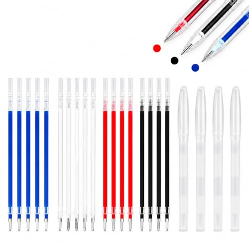 CDQZAIKEJI 24 Stück Hitze Löschbar Stifte für Stoff, Trickmarker Selbstlöschend Markierstifte Nähen Abwischbare Stifte Erasable Pen Mit 20 Minen 4 Farben Und 4 Transparente