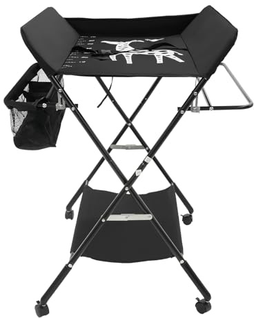 klappbare Wickelkommode Wickeltisch, Schwarz 25KG Maximale Belastung Baby Wickelkombi Mobiler Wickeltisch mit Wickelauflage Aufbewahrungskorb Sicherheitsgurt für Wickeln Von Babys Umziehen