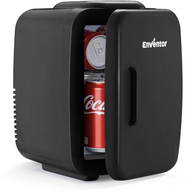 Enventor Mini Fridge 4 Litre/ 6 Can, AC+12V DC Power, Small Fridge | Portable Cooler for Bedrooms, Home, Car, Travel/ Skincare, Cosmetics/ Fruit and Drinks, Black
