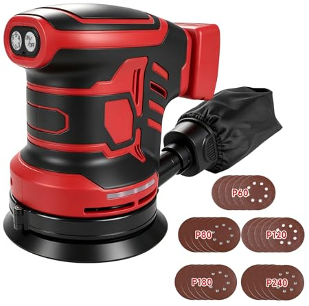 Ponceuse orbitale aléatoire sans balais compatible avec Milwaukee M18, ponceuse électrique à paume aléatoire Brushelss de 125 mm avec 25 papiers abrasifs, rotation à 6 vitesses max 21 000 tr/min