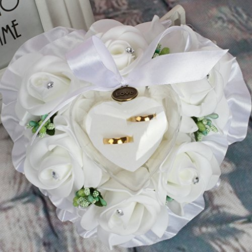 Elnwnnkc Ringkissen, Herzform, Ringbox, grün, Rose, Blumen, Box für Hochzeit, Valentinstag, Präsentationstablett