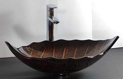 Aufsatz Glas Waschschale oval Blattform braun