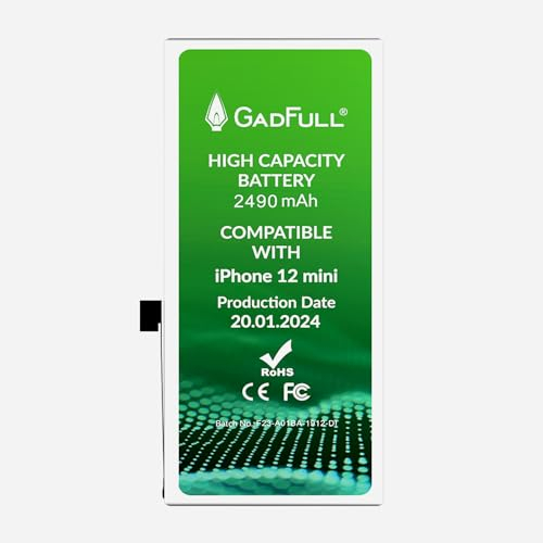 GadFull Batteria ad Alta Capacità compatibile con iPhone 12 mini | 2024 Data di produzione | incl. Set di riparazione manuale & Kit strumenti Profi | Nuova Batteria Cellulare Extra