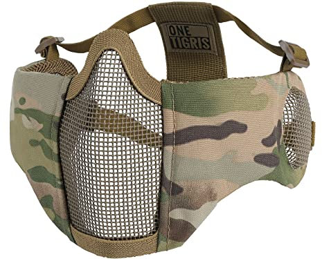 OneTigris 6 Foldable Half Face Airsoft Mesh Mask with Ear Protection, Military Tactical Lower Face Protective Mask (Camo)