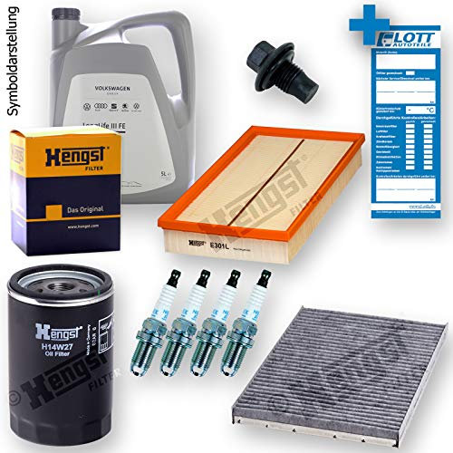 Ölwechsel Set Inspektion Servicekit 5L Original VAG 0W-30 Motoröl + Hengst Ölfilter + Hengst Luftfilter + Hengst Innenraumfilter + NGK Zündkerzen + Öl Ablassschraube Verschlussschraube