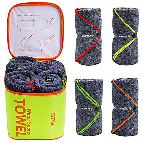 4Monster Mikrofaser Handtücher 4er Set, Ultra Saugfähige Leichte Schnelltrocknende Reisehandtücher Sporthandtücher für Reisen Sport Turnhalle (grün)
