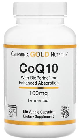 CoQ10, Ubiquinone USP with Bioperine® Black Pepper Extract, Enhanced Bioavailability, 100 mg, 150 Veggie Capsules, California Gold Nutrition