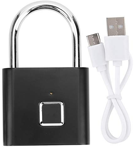 Smart Fingerprint Padlock,Electronic Mini Keyless Padlock,Portable USB Smart Lock,Padlock Shackle Smart Lock,Smart Padlock Security Padlock Electronic Door Lock,for Backpack,Door,Bike,Luggage(Black)