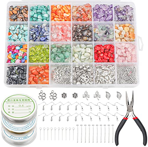 SWAIWS Smycken i 24 färger, gör-det-själv-sats, naturformade ädelstenar, pärlor med hål, smycke, kedjor, örhängen, DIY-sats, örhängen, kedjor, smycke, pyssel