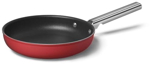 Smeg, Antihaft-Bratpfanne CKFF3001RDM, Durchmesser 30 cm, ergonomischer Edelstahlgriff, für alle Herdarten, bis zu 250° im Backofen, 3,3 l Fassungsvermögen, Rot