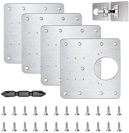 flintronic Edelstahl Scharnier Reparaturplatte, 4 Stück Küchenscharnier Reparaturplatten mit 24 Stück Schrauben, 9 x 9 cm Küchen Scharnier Reparaturset Tür Schrank Wohnmöbel Schublade Kisten Fenster