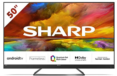 SHARP 4T-C50EQ3KM2AG 50-Inch 4K UHD Quantum Dot Frameless Android Smart TV with Freeview HD, Google Assistant, Chromecast, 4 x HDMI, 2 x USB & Bluetooth, QLED TV – Black