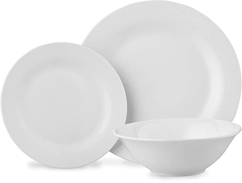 Arctic White Dinner Set / 12 Piece Dinnerware Set / 4X Dinner Plates, 4X Side Plates, 4X Bowls/White Tableware, Microwave/Dishwasher Safe