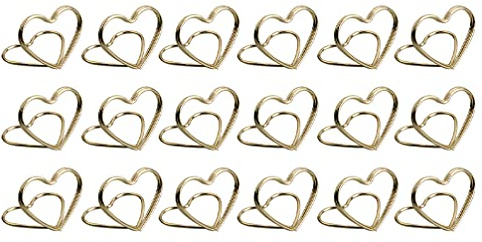 EXCEART Menükartenhalter 20PCS Metal Memo Holder Table Double Layer Heart Shape Placecard Holder Stand for Wedding Banquet (Golden) Klammern Für Fotos