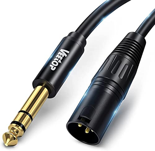 Veetop XLR Männlich auf 6,35mm, Mikrofonkabel XLR Male auf 6,3 mm Klinke mit Stecker 24K Vergoldete (5m)