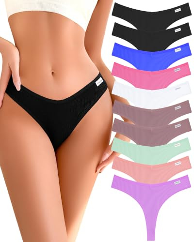 FINETOO 6/10 Pacco Perizoma per Le Donne Biancheria Intima di Cotone V String Traspirante Stretch Hipster Sexy Perizoma Mutandine S-XL, Perizoma 10 Confezione B, Large