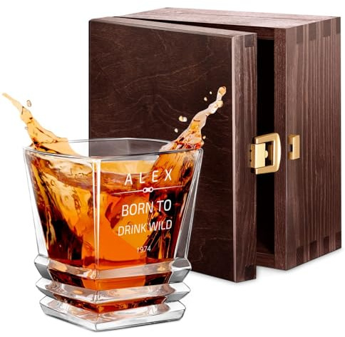 Maverton Whiskyglas 280 ml mit Gravur, Whisky Glas mit effektvollem Design | Edles Kristallglas für Mann & Whiskygenießer, Bourbon Glas zum Geburtstag, zu Weihnachten, Elixier