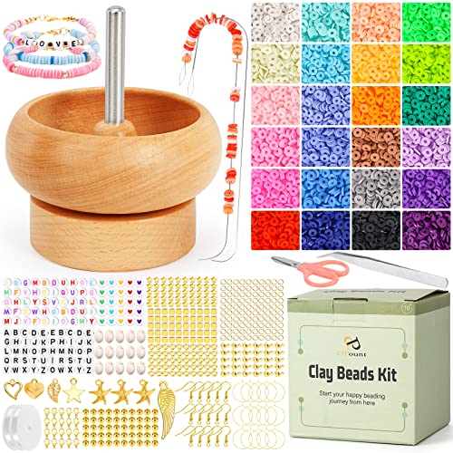 PP OPOUNT Clay Beads Kit with Bead Spinner, Jewelry Making Bead Spinner with 4800 PCS Clay Beads, 632 PCS Jewelry Accessories And Big Eye Beading Needles, for Jewelry Making