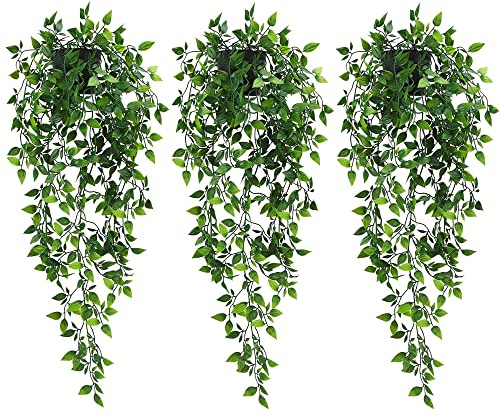 Artificial Hanging Plants,3 Pack Fake Hanging Plants with Pot Indoor Outdoor | Fake Ivy Vines Greenery Faux Trailing Plants,Potted Plants for Room Decor Home decor, Garden and Shelf Wall Decor
