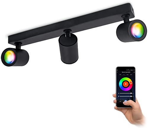 linovum TENJO Spotbalken 3-flammig schwarz Smart GU10 LED WLAN RGBW App | Dreiflammiger Spotbalken schwarz - per App steuerbar, RGB-Farblicht, für Wohnzimmer, Küche & Flur, ohne Hub, inkl. LED