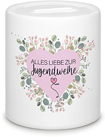 Tassendruck Spardose selbst gestalten - Jugendweihe Geschenk - Geldgeschenk zur Jugendweihe - mit Name personalisierbar - Personalisierte Sparbüchse aus Keramik
