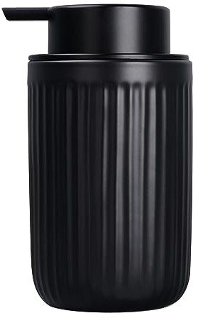 Seifenspender Umlaca Spülmittelspender,Nachfüllbarer Soap Dispenser Keramik 350ml,Großer Pumpenkopf für leichtes Pressen,Geeignet für Handseife,Küche,Bad (Streifen Schwarz, Schaumseifenspender)